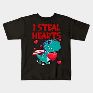 Kids I Steal Hearts Trex Dino Cute Baby Boy Valentines Day Gift Kids T-Shirt